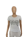White Letter Print O Neck Short Sleeve T-Shirt SXF-20507