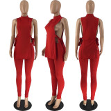 Plus Size Solid Sleeveless Split Top And Pants Sets MXDF-6109