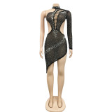 Sexy Fashion Night Club Hot Diamond Backless Irregular Dress BY-5762