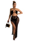 Solid Color Halter Side Slit Sling Beach Dress OSM-4363