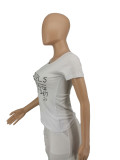 White Letter Print O Neck Short Sleeve T-Shirt SXF-20507