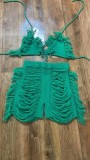 Solid Color Knitted Beach Bra Shorts Two Piece Sets OSM-6135