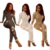 Sexy Hot Drilling Long Sleeve Skinny Jumpsuit ME-Q034