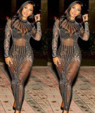 Sexy Hot Drilling Long Sleeve Skinny Jumpsuit ME-Q034