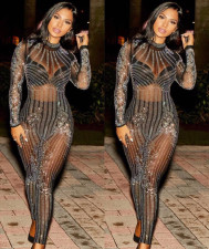 Sexy Hot Drilling Long Sleeve Skinny Jumpsuit ME-Q034