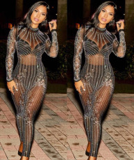 Sexy Hot Drilling Long Sleeve Skinny Jumpsuit ME-Q034