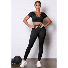 Solid Crop Top And Pants Two Piece Sets DDF-88178