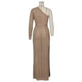 Sexy Knitted One Shoulder High Split Maxi Dress ZSD-Z013