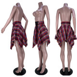 Plaid High Waist Lace-Up Irregular Skirt MDF-5320