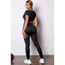 Solid Crop Top And Pants Two Piece Sets DDF-88178
