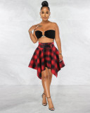 Plaid High Waist Lace-Up Irregular Skirt MDF-5320