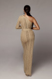Sexy Knitted One Shoulder High Split Maxi Dress ZSD-Z013