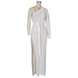 Sexy Knitted One Shoulder High Split Maxi Dress ZSD-Z013