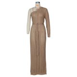 Sexy Knitted One Shoulder High Split Maxi Dress ZSD-Z013