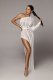 Sexy Knitted One Shoulder High Split Maxi Dress ZSD-Z013