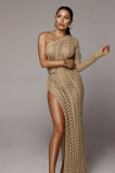 Sexy Knitted One Shoulder High Split Maxi Dress ZSD-Z013