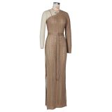Sexy Knitted One Shoulder High Split Maxi Dress ZSD-Z013