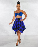 Plaid High Waist Lace-Up Irregular Skirt MDF-5320