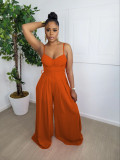Solid Sleeveless Belted Wide Leg Jumpsuit WY-6886
