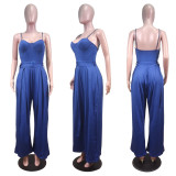 Solid Sleeveless Belted Wide Leg Jumpsuit WY-6886