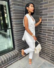 Solid Sleeveless Split Blazer Two Piece Sets SMD-82095