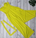 Solid Sleeveless Belted Wide Leg Jumpsuit WY-6886
