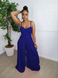 Solid Sleeveless Belted Wide Leg Jumpsuit WY-6886