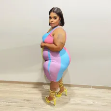 Plus Size Contrast Color Sleeveless 2 Piece Skirt Sets ONY-7008