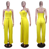 Solid Sleeveless Belted Wide Leg Jumpsuit WY-6886