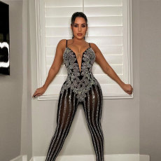 Plus Size Hot Drilling Sling Jumpsuit NY-2501