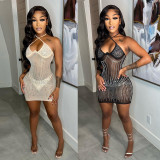 Plus Size Hot Drilling Halter Night Club Dress NY-2506