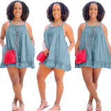 Casual Solid Color Sling Pocket Loose Denim Dress BGN-250