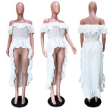 White Ruffled Slash Neck Irregular Swallowtail Top OLYF-6101