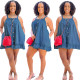 Casual Solid Color Sling Pocket Loose Denim Dress BGN-250