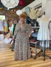 Plus Size Leopard Print V Neck High Waist Maxi Dress WAF-77473