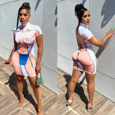 Sexy Printed Short Sleeve Slim Mini Dress AL-287