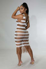 Sexy Crochet Hollow Out Sleeveless Midi Dress OSM-4367