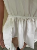 White Ruffled Slash Neck Irregular Swallowtail Top OLYF-6101