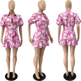 Floral Print Puff Sleeve Mini Dress YNSF-1836