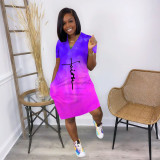 Gradient Letter Print V Neck Casual Dress YNSF-1838