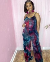Plus Size Tie Dye Print Sling Jumpsuit WAF-77474