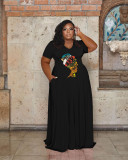 Plus Size Casual Printed Short Sleeve Maxi Dress WAF-7439235