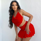 Sexy Halter Top Mini Skirt Two Piece Sets TE-4448
