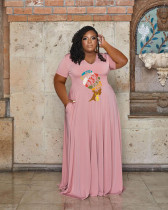 Plus Size Casual Printed Short Sleeve Maxi Dress WAF-7439235