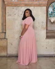 Plus Size Casual Printed Short Sleeve Maxi Dress WAF-7439235