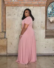 Plus Size Casual Printed Short Sleeve Maxi Dress WAF-7439235