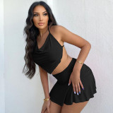 Sexy Halter Top Mini Skirt Two Piece Sets TE-4448