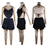 Sexy Halter Top Mini Skirt Two Piece Sets TE-4448