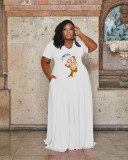 Plus Size Casual Printed Short Sleeve Maxi Dress WAF-7439235