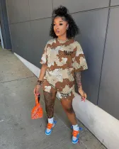 Camo Print Casual Two Piece Shorts Sets YIBF-60176
